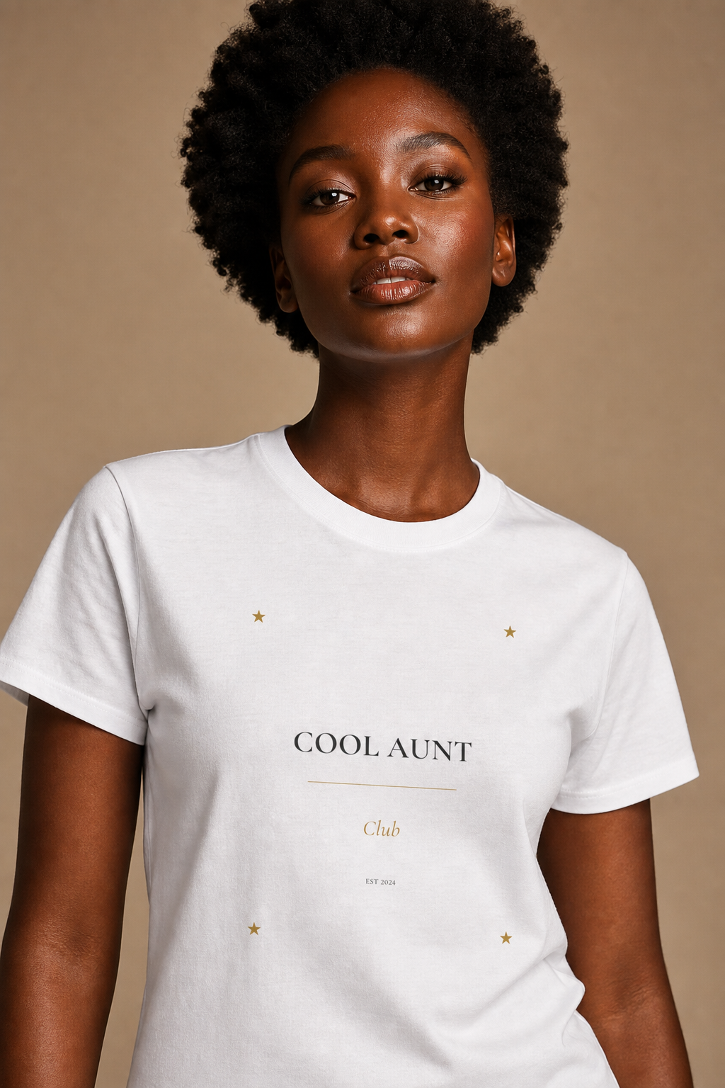 Adinkra Awakening Ghanaian Adinkra symbol t-shirt worn by a West African woman — Bana Bilaka pan-African organic cotton unisex tee