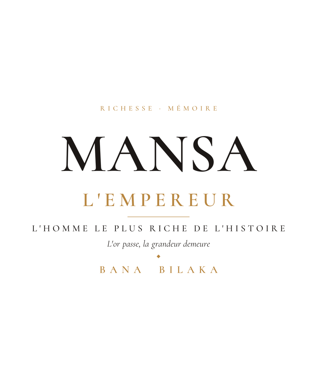 Mansa wealth and leadership men's organic cotton tee — Mali empire pan-African editorial typography design, Bana Bilaka Katiopa heritage