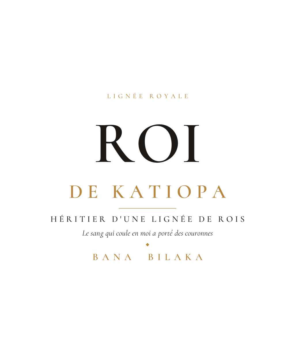 Roi de Katiopa men's organic cotton tee — pan-African royal lineage editorial typography design, Bana Bilaka Katiopa heritage