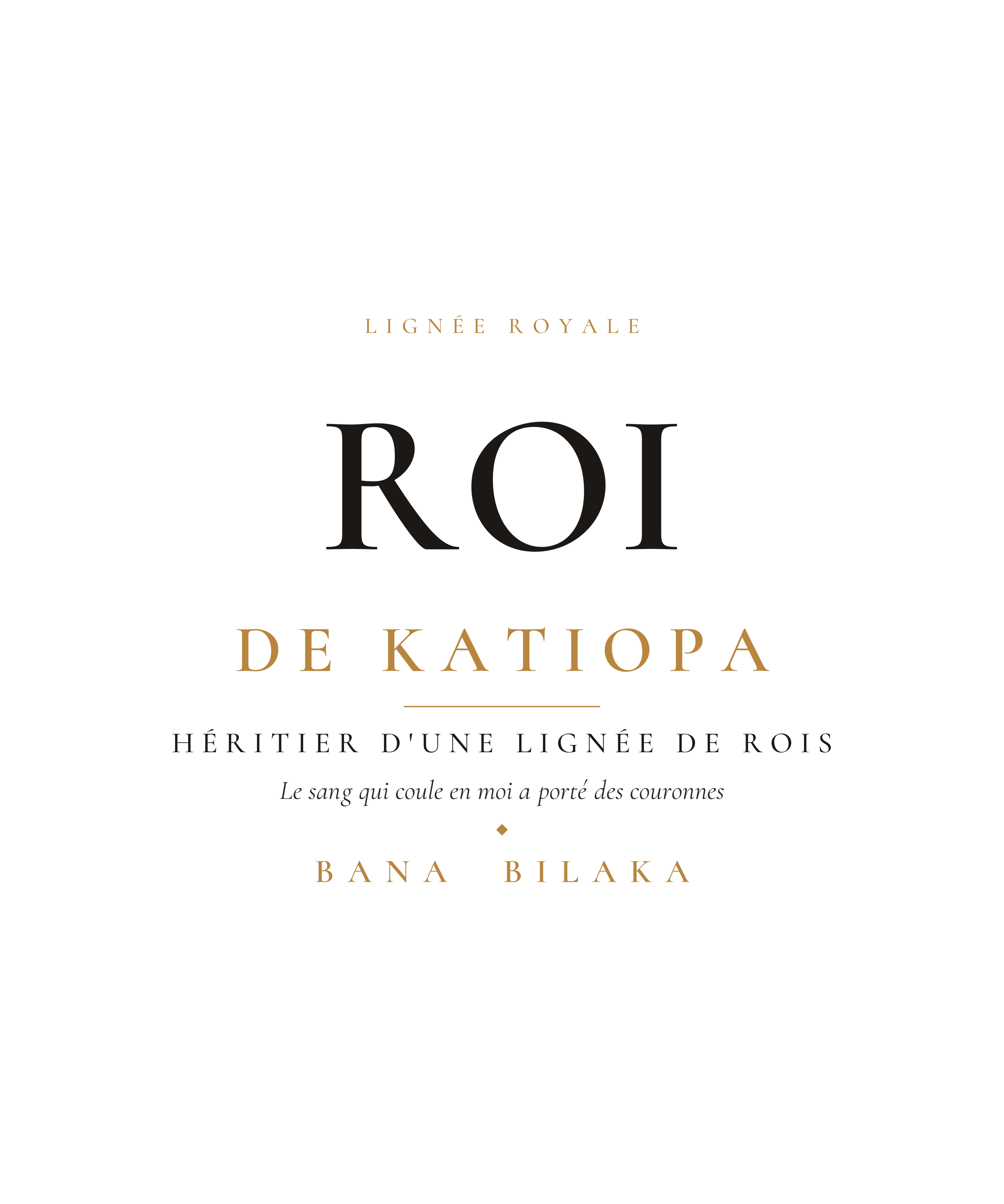 Roi de Katiopa men's organic cotton tee — pan-African royal lineage editorial typography design, Bana Bilaka Katiopa heritage