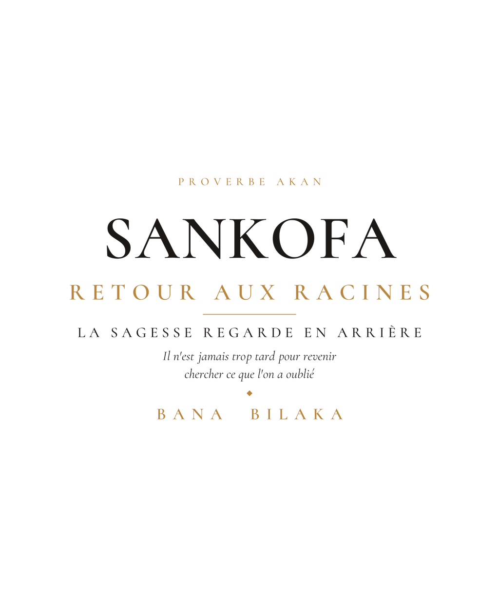 Sankofa wisdom men's organic cotton tee — Akan proverb pan-African editorial typography design, Bana Bilaka Katiopa heritage